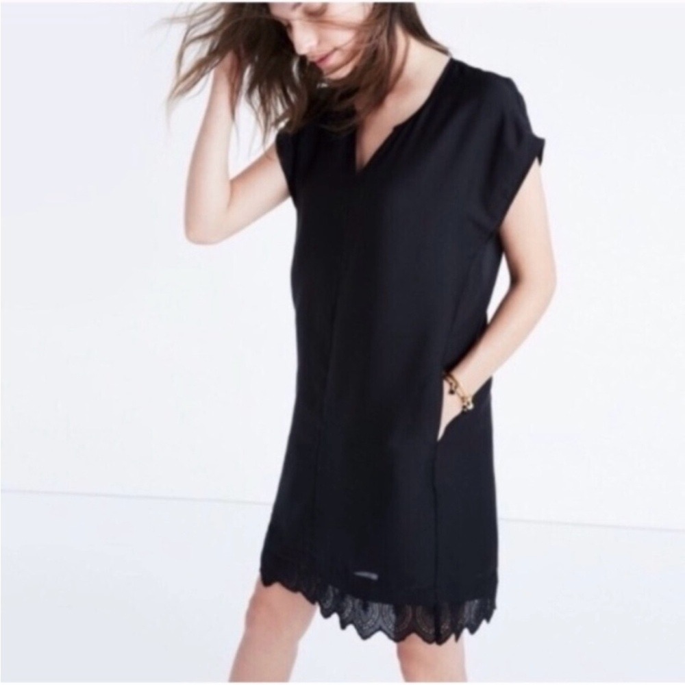 Madewell Women's Duskway Eyelet Black Mini Dress Pockets Lined Size Large